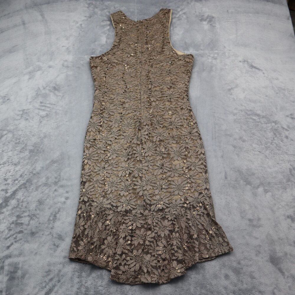 Coco Avante Dress Womens M Brown Floral Lace Sequin Sleeveless Round Neck Outfit - Picture 8 of 16